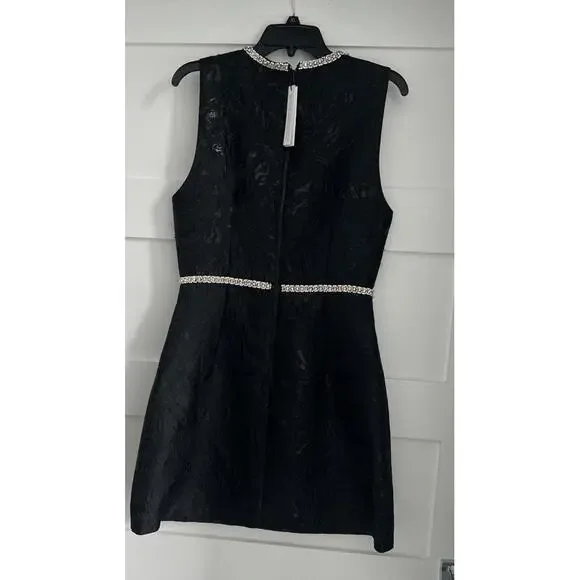$695 Alice + Olivia Ellis Embellished Mini Black Sleeveless Dress Size 10 - Picture 4 of 14